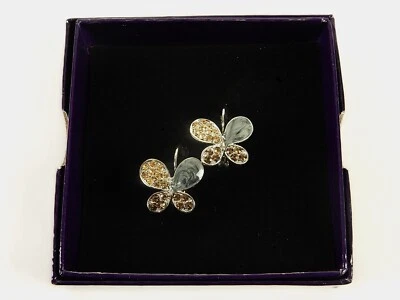 Vintage Silver Tone Butterfly Drop Earrings, Amber & Grey, New Old Stock, #5172 - Image 1 of 4