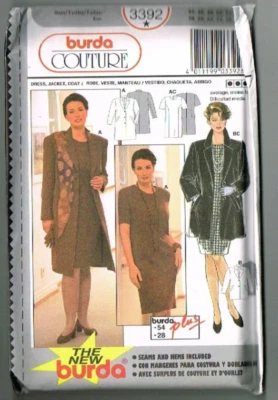 Burda 3392 Couture Pattern Dress Jacket Coat Sizes 18 to 28 Uncut OOP Vintage - Image 1 of 2