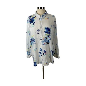 JOULES Womens Size 16 W Jeanne Print Blouse 100% FLAX LINEN Oversized Floral - Picture 1 of 13