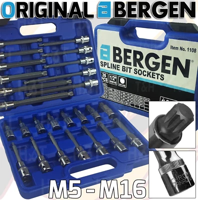 BERGEN Extra Long SPLINE BIT Socket Set 1/2"Dr Triple Square Spline Sockets-M16 - Image 1 of 4