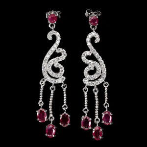 Heated Oval Red Ruby 6x4mm Simulated Cz 925 Sterling Silver Earrings