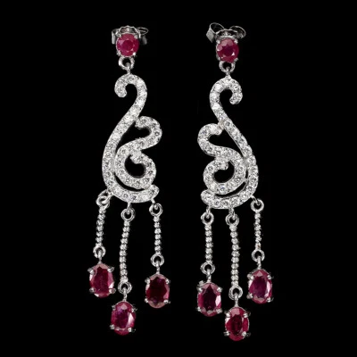 Summer 925 Silver Earrings Oval Ruby Natural Gemstone Jewelry Gift - Image 1 of 4