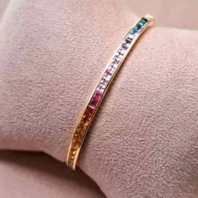 6Ct Princess Cut Multicolor Lab Created Sapphire Eternity Bangle 14k Rose Gold - Image 1 of 4