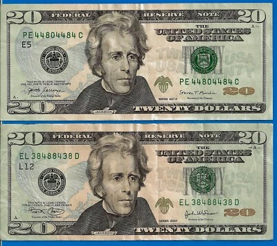 2004 2017A $20 Federal Reserve Note fancy serial number 44804484 38488438 - Image 1 of 2