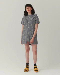 New Lazy Oaf Daisy & Confused Monochrome Gingham Tunic Dress Size Small - Picture 1 of 6