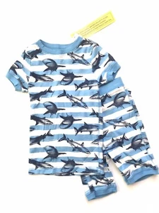 Gap Kids Boys Shark Shorts PJ Pajama Set 2 Piece Sleepwear Blue 4 NWT - Picture 1 of 4