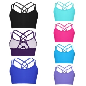 Kids Girls Spaghetti Straps Athletic Sports Bra Ballet Dance Gymnastic Tank Top - Picture 1 of 68