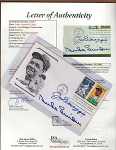 JOE DIMAGGIO & DUKE SNIDER HOF Signed Autograph Auto 1983 Cachet JSA 💎 LOA - Picture 1 of 4