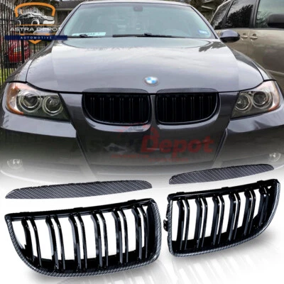 For 2005-2008 BMW E90 E91 Sedan 328i 335i 325xi Front Kidney Grille Carbon Fiber - Image 1 of 4