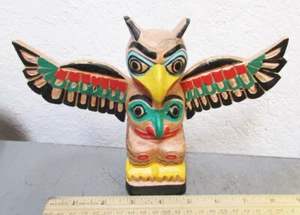 Totem tribale palo legno intagliato a mano 6 pollici AQUILA con ali, dipinto e intagliato a mano - Foto 1 di 5