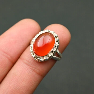 Natural Carnelian Oval Unique Solid 925 Sterling Silver Ring Gift For Her G149 - Image 1 of 4