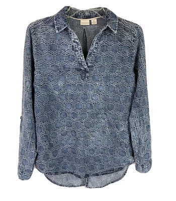 Westbound Womens Tunic Top Blue Textured Cotton Collared V Neck Sz Small A08 Foto 1 de 4