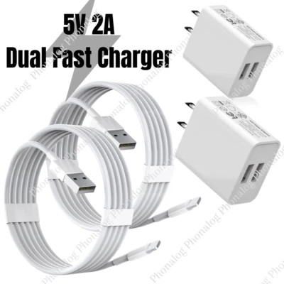 USB Fast Charger Block Dual Port Power Adapter Cube For iPhone 14 13 12 11 8 7 6 - Image 1 of 4