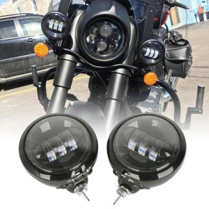 2x 4.5" LED Auxiliary Spot Fog Passing Lights & Light Housing Bucket For Harley - Picture 1 of 12