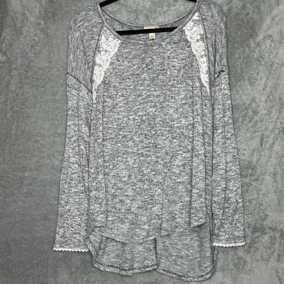 Suéter Top One World XL Gris Sólido Cuello Redondo Manga Larga Elastizado Alto Bajo Tejido Foto 1 de 4