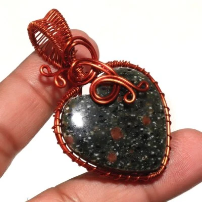 Colgante de cobre con piedras preciosas de serafinita hecho a mano envoltura de alambre joyería étnica 2,1" P6 Foto 1 de 4