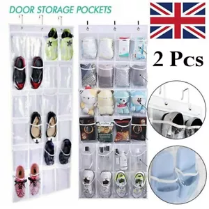 2pcs 24 Pockets Over Door Hanging Bag Shoe Rack Hanger Storage Tidy Organizer UK - Picture 1 of 9