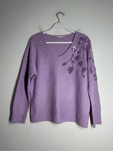 Suéter Chico’s para mujer bohemio lentejuelas púrpura cuello en V talla 1/M mezcla de lana - Imagen 1 de 14