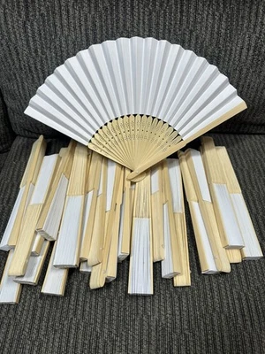 Lot of 28 paper Folding Hand Fan Wedding Gift Party Favor Bamboo - Image 1 of 4