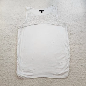 Lane Bryant Tank Top 14/16 White Boho Bead Milkmaid Trim Cinch Sides Coastal - Picture 1 of 8