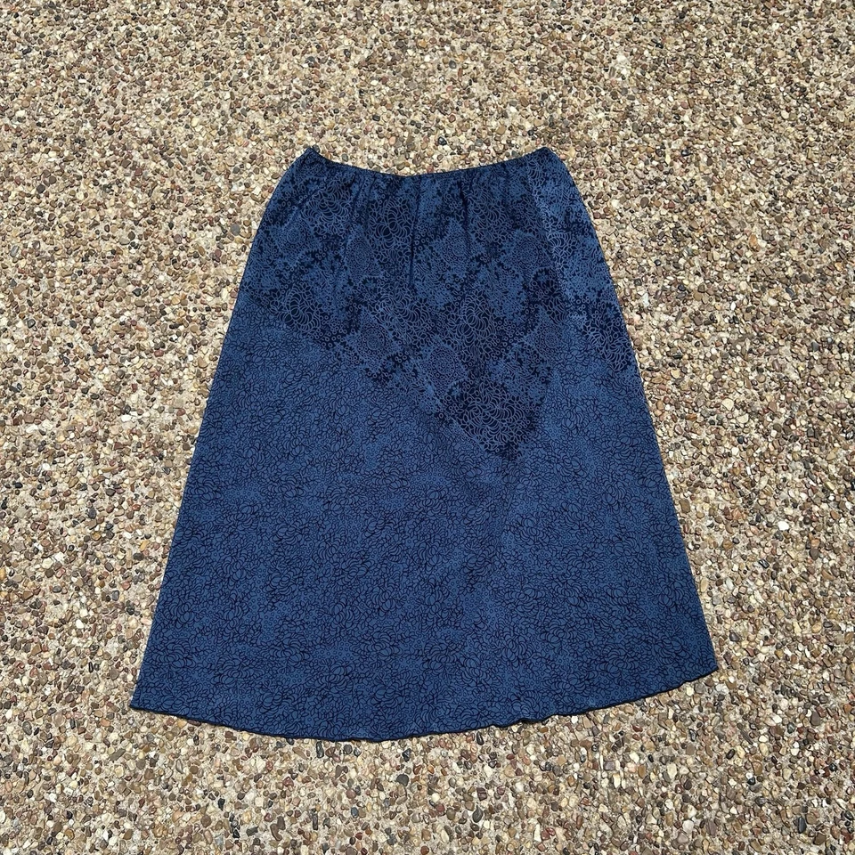 Винтажная женская юбка-слип Flowing Norton McNaughton с синим принтом миди большого размера - Изображение 1 из 4