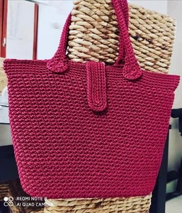 Borsa a spalla crochet uncinetto fatta a mano bordeaux foderata - Foto 1 di 9