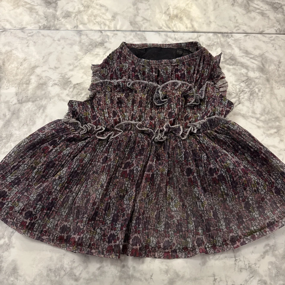 Dog/Cat Ruffled Tulle Dress Purple/ with flowers lined elastic at waist size M - Image 1 of 4