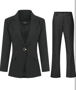 Women's Suit 2 Piece Formal Jacket & Trousers Comfort Fit 1 Button Black 2XL - Picture 1 of 7