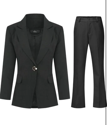 Women's Suit 2 Piece Formal Jacket & Trousers Comfort Fit 1 Button Black 2XL - Image 1 of 4