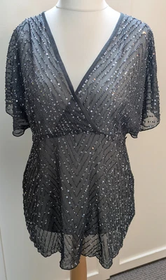 Rocha John Rocha Size 18 Grey Top Sequin Detail Sheer - Image 1 of 4