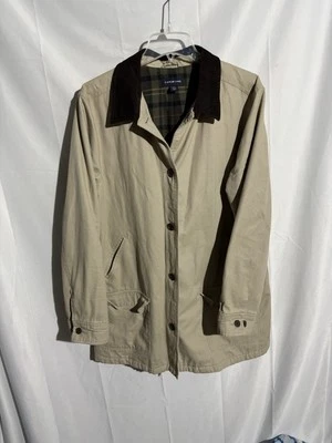 Lands' End Sz XL Barn Jacket Chore Coat Neutral Cream Corduroy Collar Women’s - Image 1 of 4