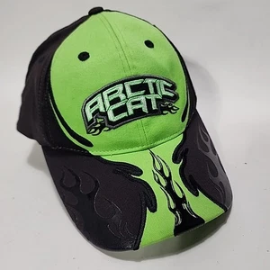Team Arctic Cat Racing Snowmobile Hat Adjustable Flames Green Black - Picture 1 of 5