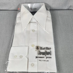 Camisa tejida Branford para hombre talla 15 32 abotonada manga larga blanca discoteca años 70 - Imagen 1 de 7