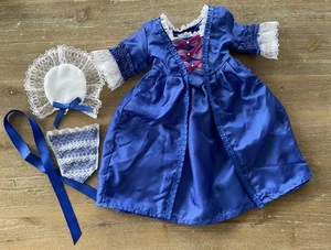 American Girl FELICITY MERRIMAN - Blue CHRISTMAS HOLIDAYS DRESS Hat Ribbon Nice - Picture 1 of 10
