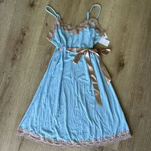 Tart Intimates Lace Trim Slip Dress Blue Satin Bow NWT Size S - Picture 1 of 13