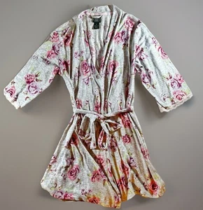 LAURA ASHLEY Accappatoio donna grande grigio viola floreale maglia leggera cintura corta - Foto 1 di 7