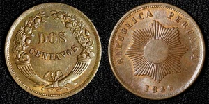 Peru Copper 1946 2 Centavos UNC KM# 212.2 (28 274) - Picture 1 of 3