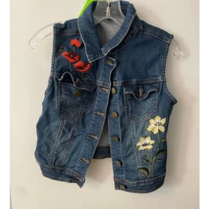 Vintage y2k Romeo + Juliet Couture Biker Denim Embroidered Vest - Size S - Picture 1 of 5