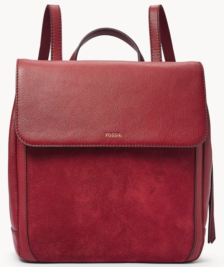 Fossil Claire Dark Red Leather & Suede Backpack SHB3045627 Retail Y