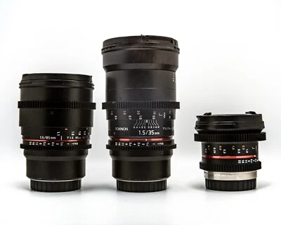 Rokinon Cine Lens Set | Micro Four Thirds | 12mm T2.2, 35mm T1.5, and 85mm T1.5  - Image 1 of 4