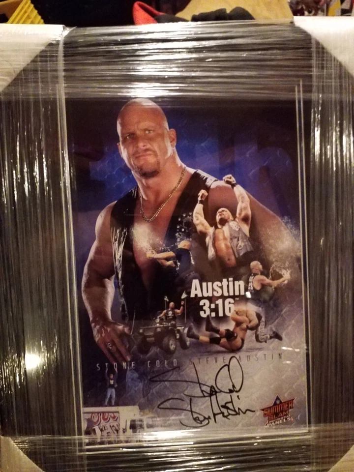Stone Cold Steve Austin 11x17 Poster Framed and Signed with COA - Image 1 of 2