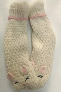 NEW Jane and Blecker Fleece Lined Bunny Slippers Knit White Pink Comfort No Slip - Picture 1 of 3