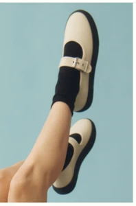 WOMENS ANTHROPOLOGIE MAEVE MARY JANE BUCKLE SHOES NIB LEATHER CREAM 36 5-5.5 - Picture 1 of 7