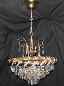 A VINTAGE WATERFALL CHANDELIER , 5 TIER BRASS & GLASS CEILING LIGHT (MY17) - Picture 1 of 11