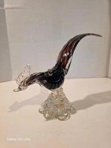 Murano ? Glass Bird purple / plum has label Rooster ? Roadrunner ? Pheasant ? - Picture 1 of 11