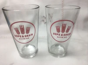 (2) Hops And Grains Brewery Austin TX Pint Beer Glass Brewery Retired Rare - Picture 1 of 4