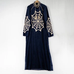 Unbranded Adult Medium Velvet Velour Robe Navy Blue Emroidered Webs Halloween - Picture 1 of 6