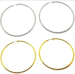 Hoop Clip On Gold Clip On Earrings Large 6cm Silver Non pierced Clipon Earrings - Picture 1 of 5