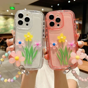For iPhone 15 14 13 12 11Pro Max 3D Flower Bracelet Silicone Case Cover - Picture 1 of 12