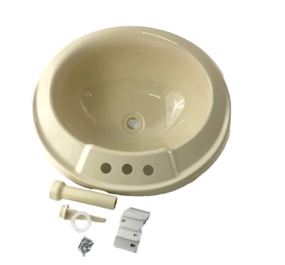 MOBILE HOME PARTS 17" x 20" Plastic Oval Lavatory Sink Mobile Homes-RV W/Clips Bone/Biscuit